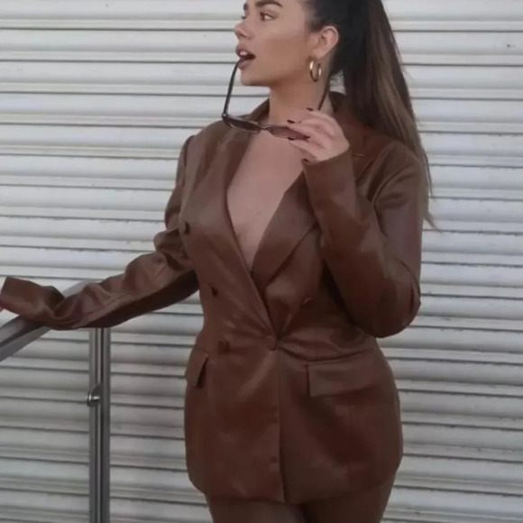 Zara Brown Double-breasted Faux Blazer Brandy Jacket Blazer, NWT - Picture 6 of 15